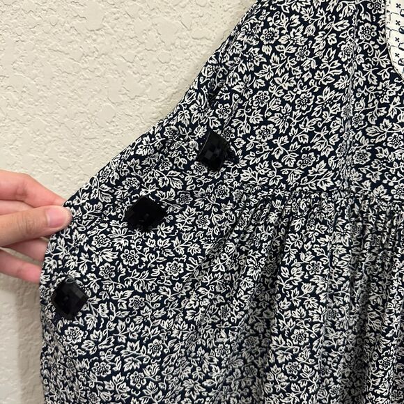 VTG LOLITA WEST by Foxtrot Overall Dress Black Ditsy Floral Whimsigoth - Picture 6 of 8